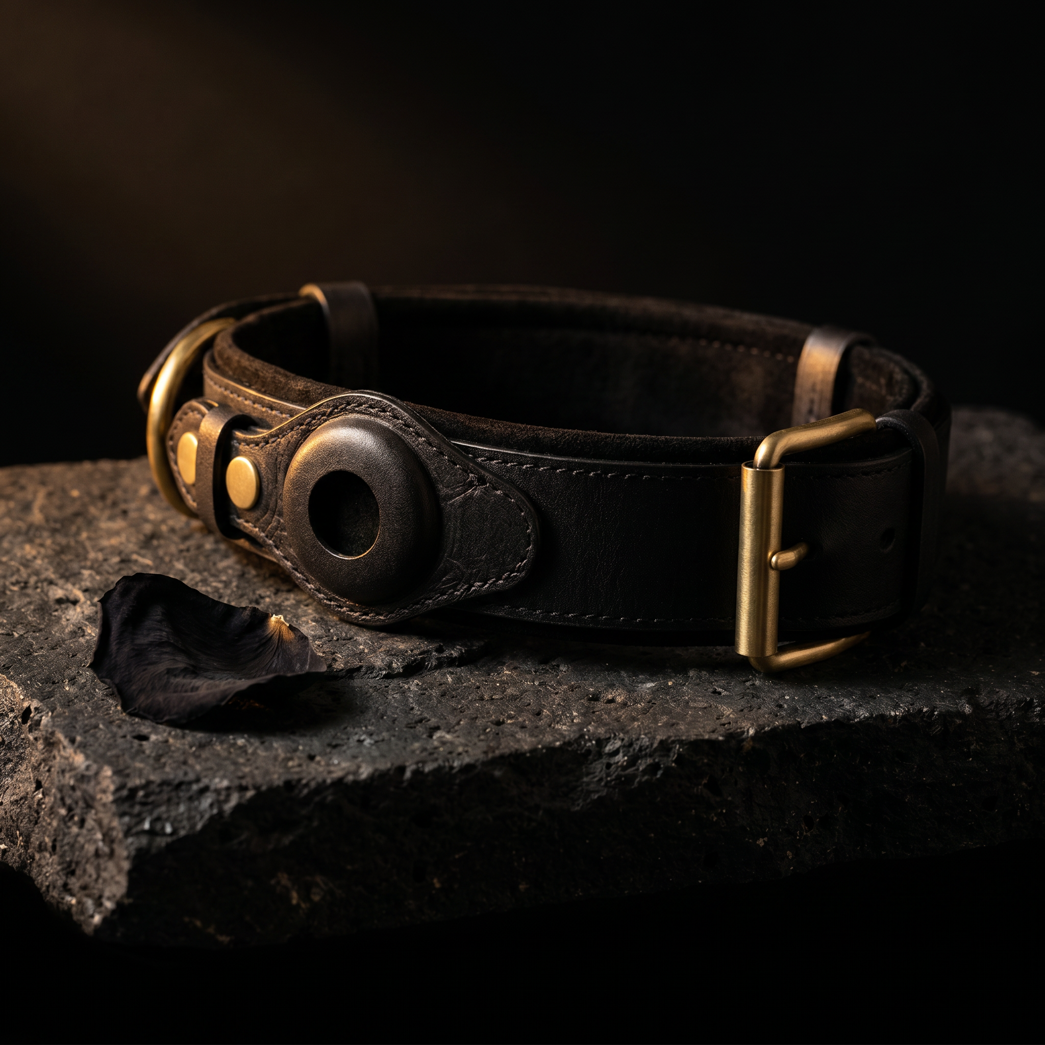 Luxe leren hondenhalsband met AirTag (tracker voor honden)