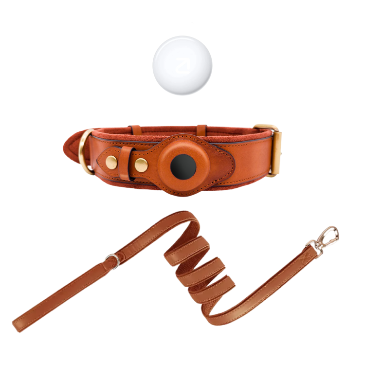 Luxe leren hondenhalsband met AirTag (tracker voor honden)