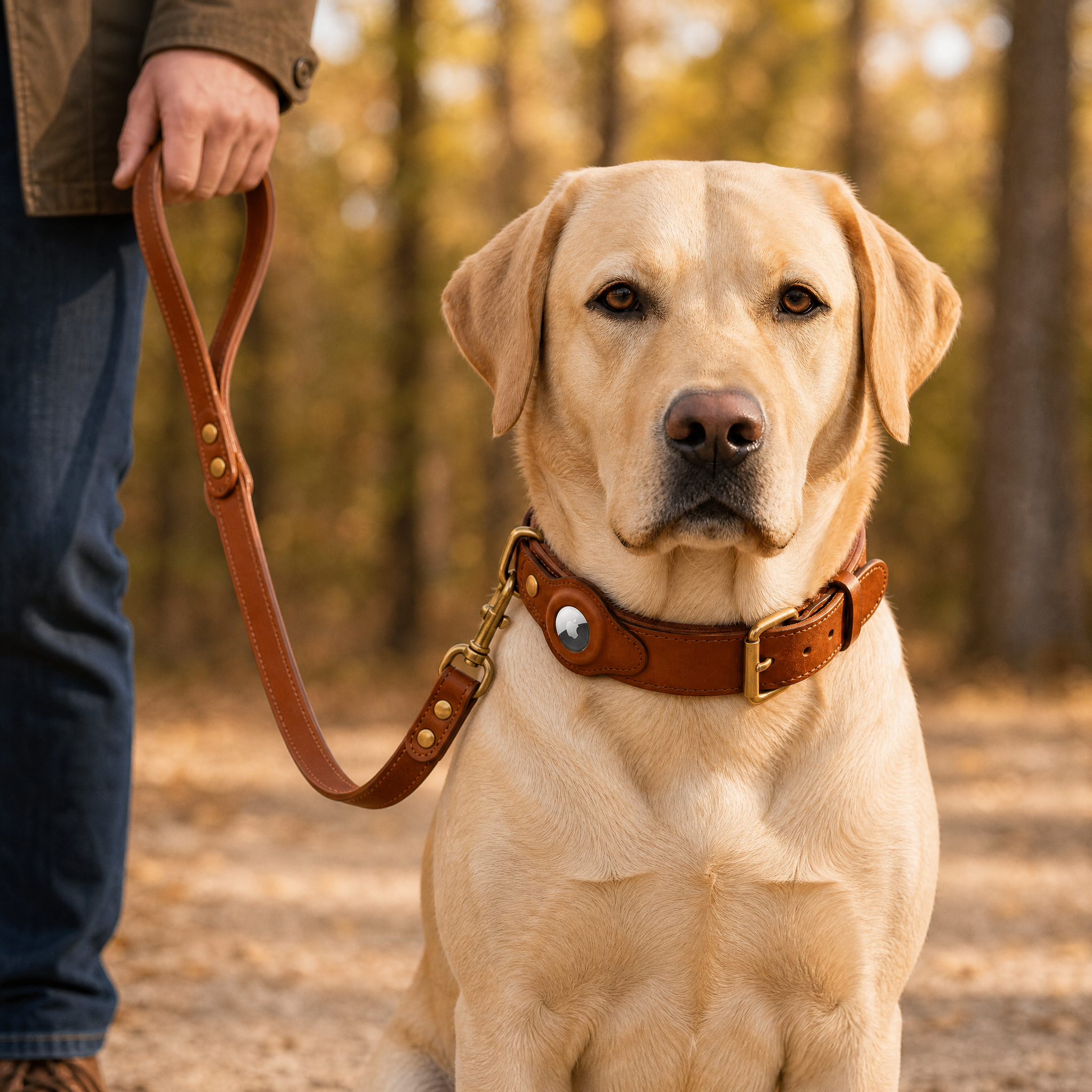 Luxe leren hondenhalsband met AirTag (tracker voor honden)