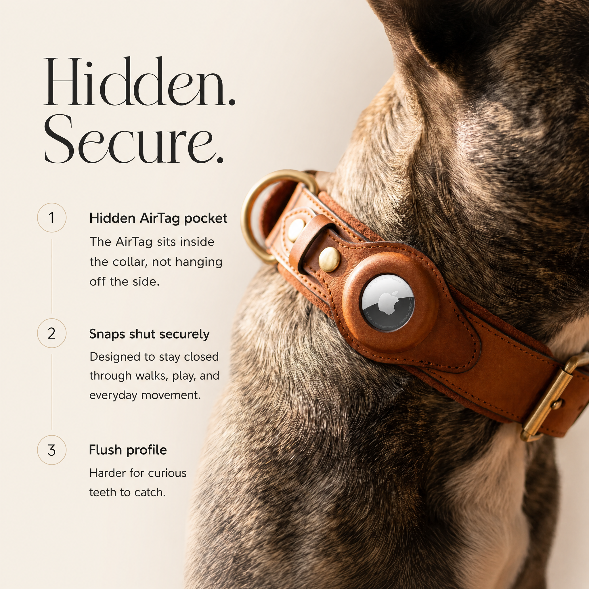 Luxe leren hondenhalsband met AirTag (tracker voor honden)