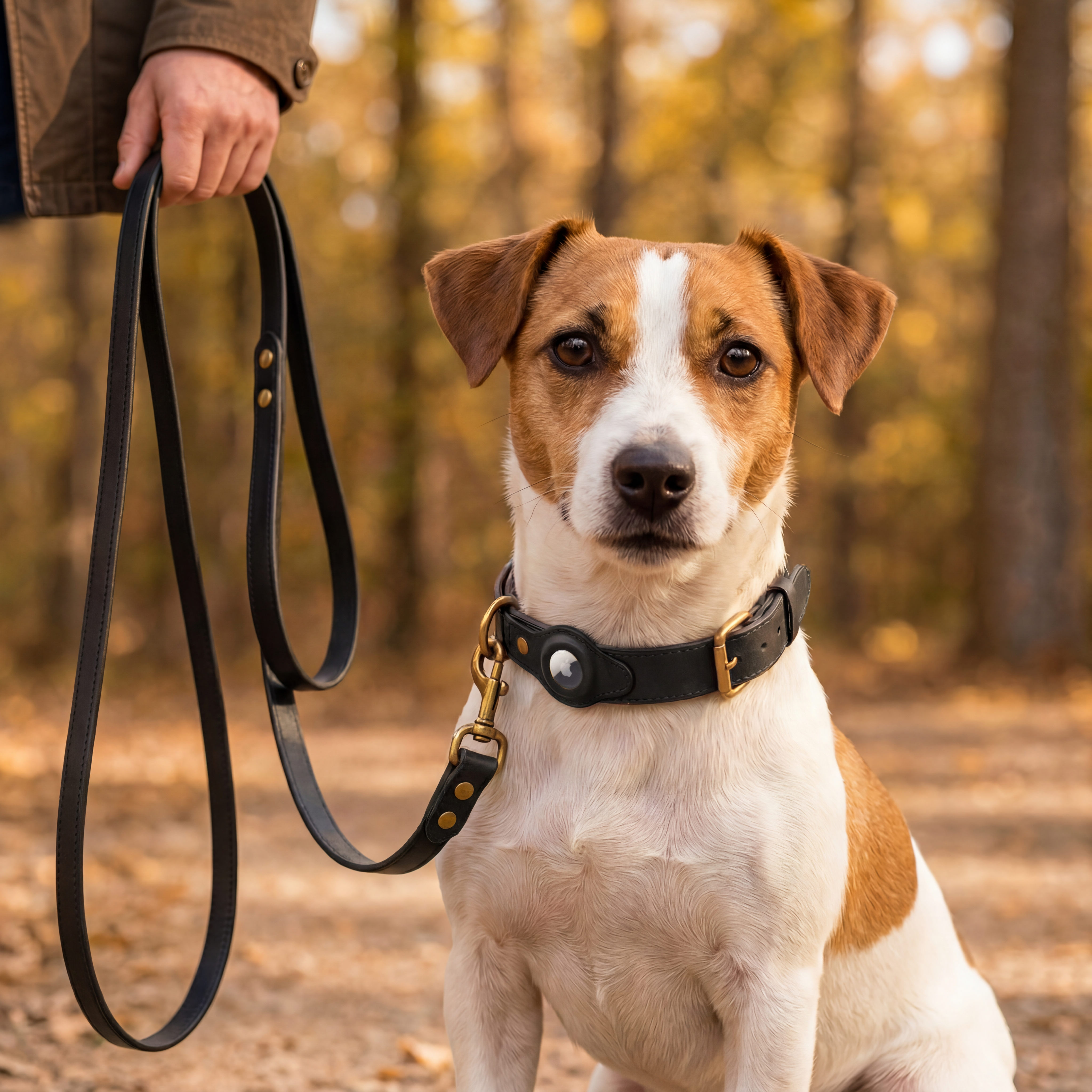 Luxe leren hondenhalsband met AirTag (tracker voor honden)