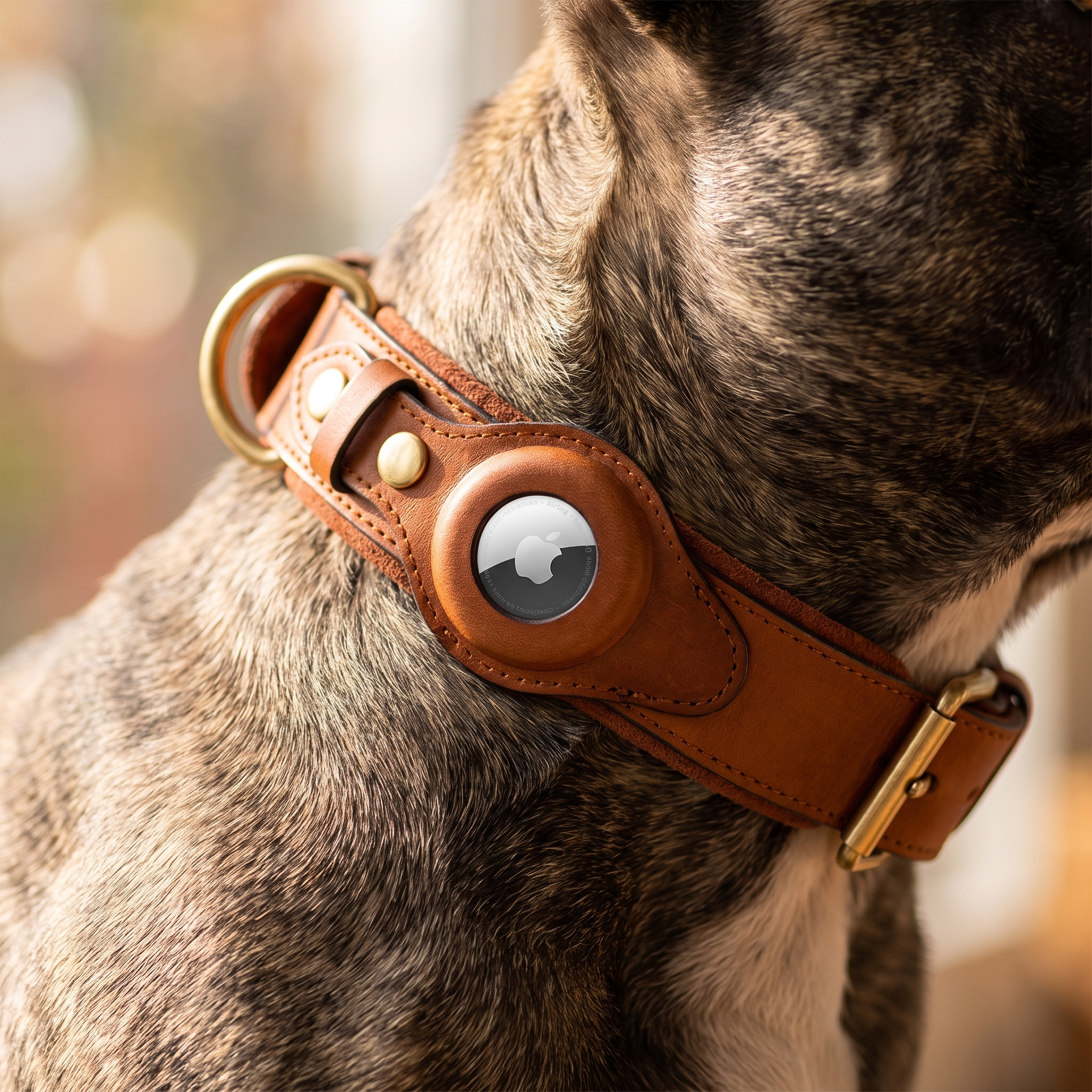 Luxe leren hondenhalsband met AirTag (tracker voor honden)